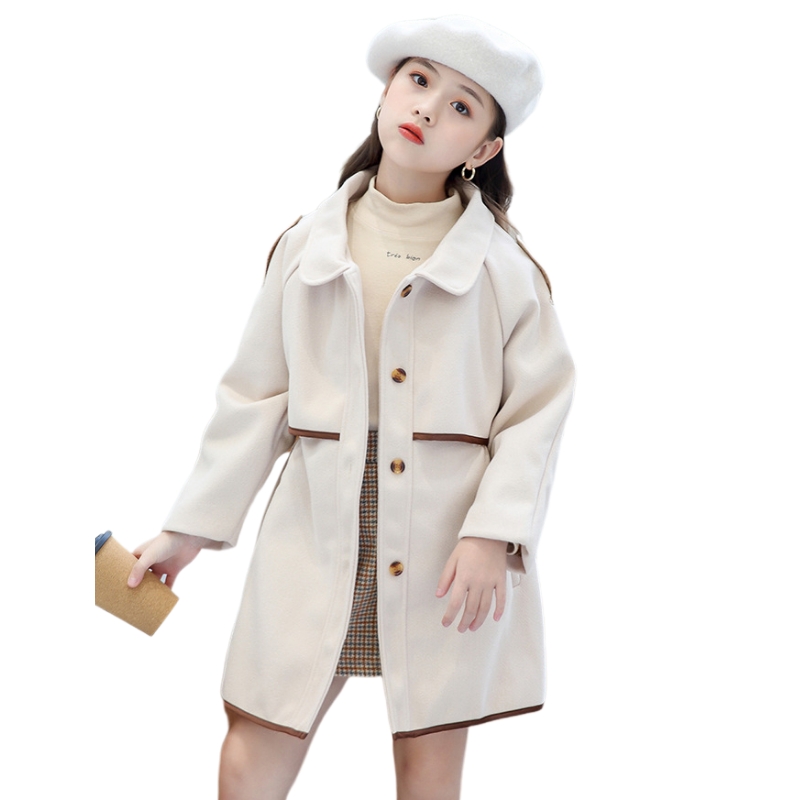 Meninas adolescentes de lã blusão jaqueta mid-length crianças outono inverno roupas moda menina engrossado casaco de lã 12 14 ano