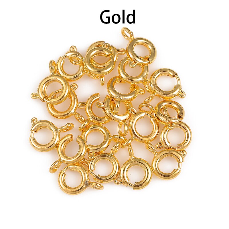 6Mm 10Pcs Gold Spring Ring Sluiting Met Open Jump Ring Sieraden Sluiting Voor Ketting Armband Connectors Sieraden maken: Gold