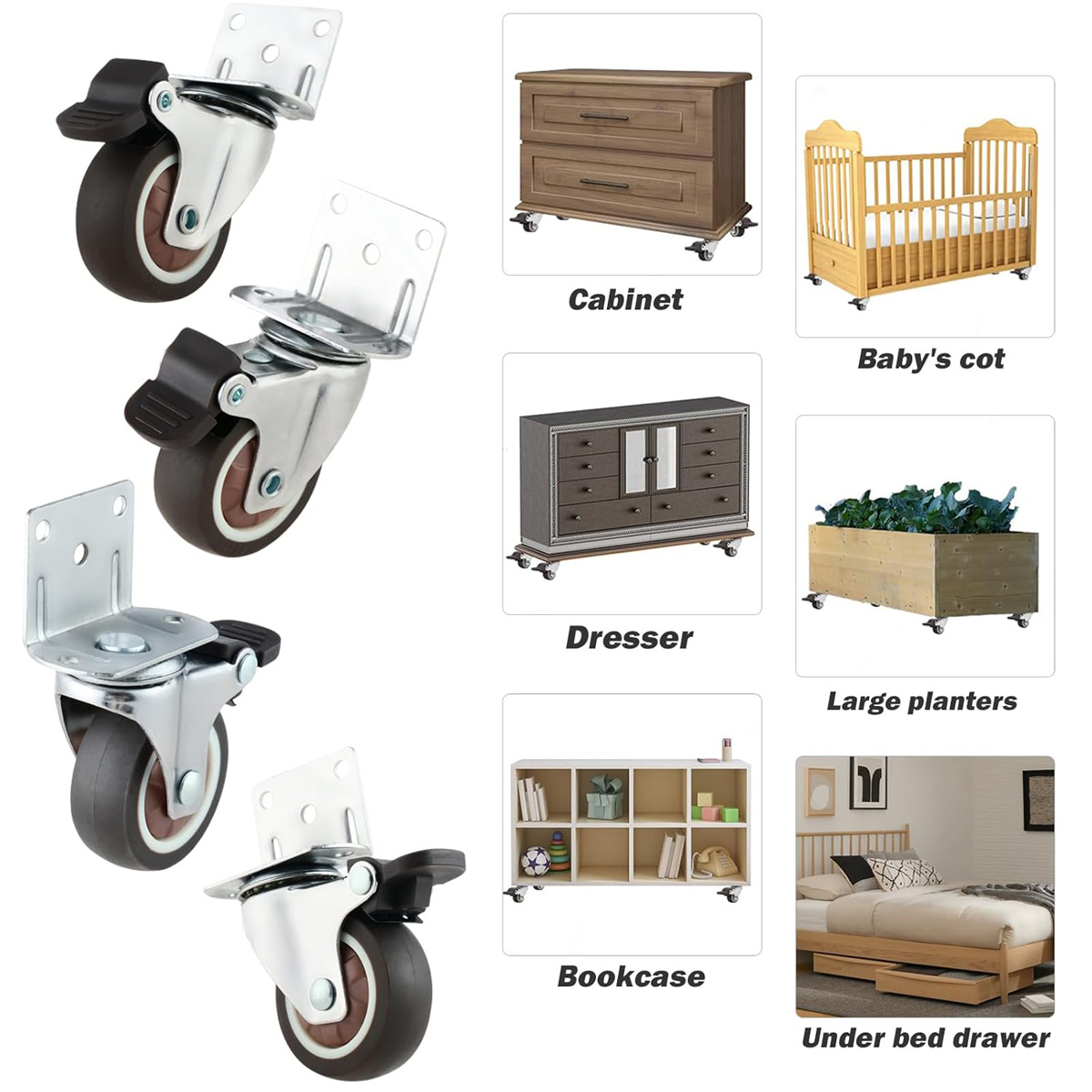 4pcs Furniture Casters Wheels Soft Rubber Swivel Caster Quite Roller wheels for trolley Baby Crib Bed Wheels Household Accessory