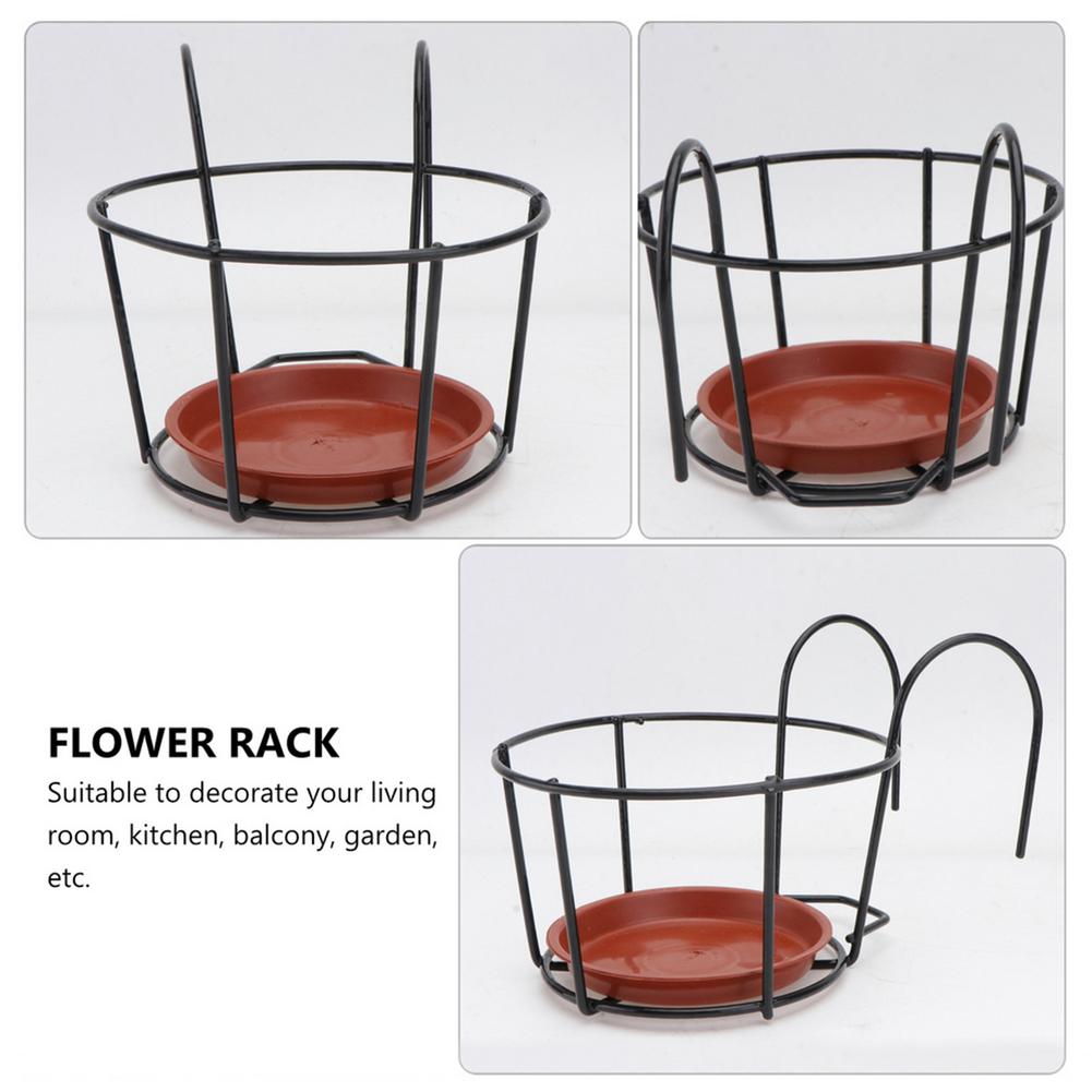 3PCS/Set Balcony Hanging Plant Racks Round Flower Pot Rack Railing Fence Outdoor Window Iron Bonsai Stand Decoration With Tray
