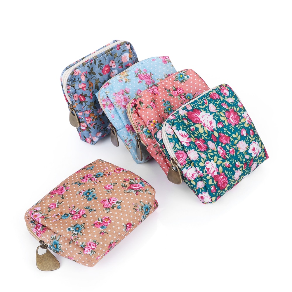 Monedero para mujer, estampado de flores bonito, cartera pequeña para mujer, bolsillo para cable de auriculares, bolsa para tarjetas de crédito, bolsa para lápiz labial, para chica