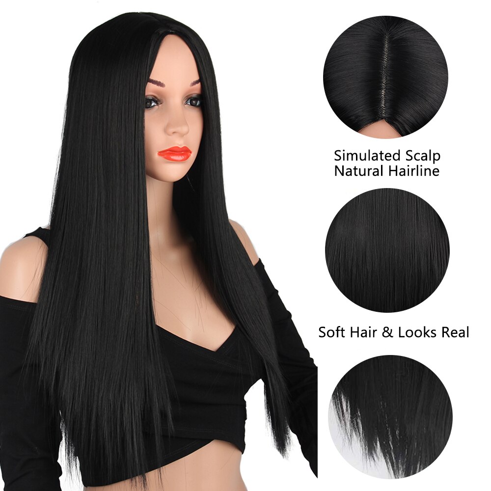 LiangMo Long straight hair synthetic front lace wig black African American black female hairstyle