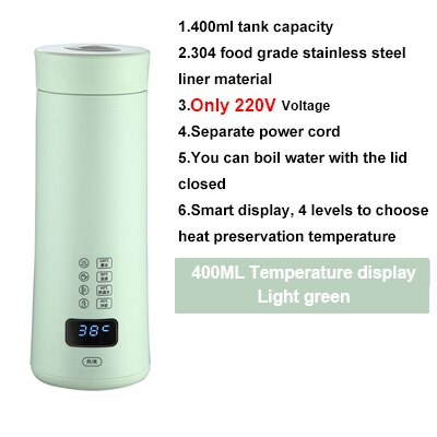 Thermische Isolierung Wasserkocher Temperatur Kontrolle Clever Heißer Wasser Heizung Flasche Kaffee Kessel Reise Tragbare Tee Topf Tasse: hell Grün
