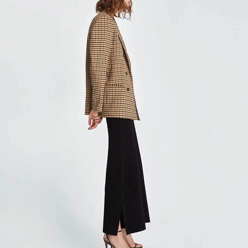 Herfst dames pak geruite jas casual vintage chique jas vrouwelijke za stijl blazer dubbelrijs bovenkleding dames