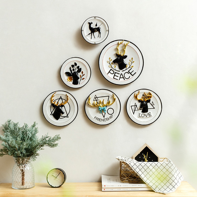 Creatieve hars decoratieve plaat woonkamer slaapkamer gang muur opknoping elanden schilderen decoratieve boord ambachten ornamenten-60140