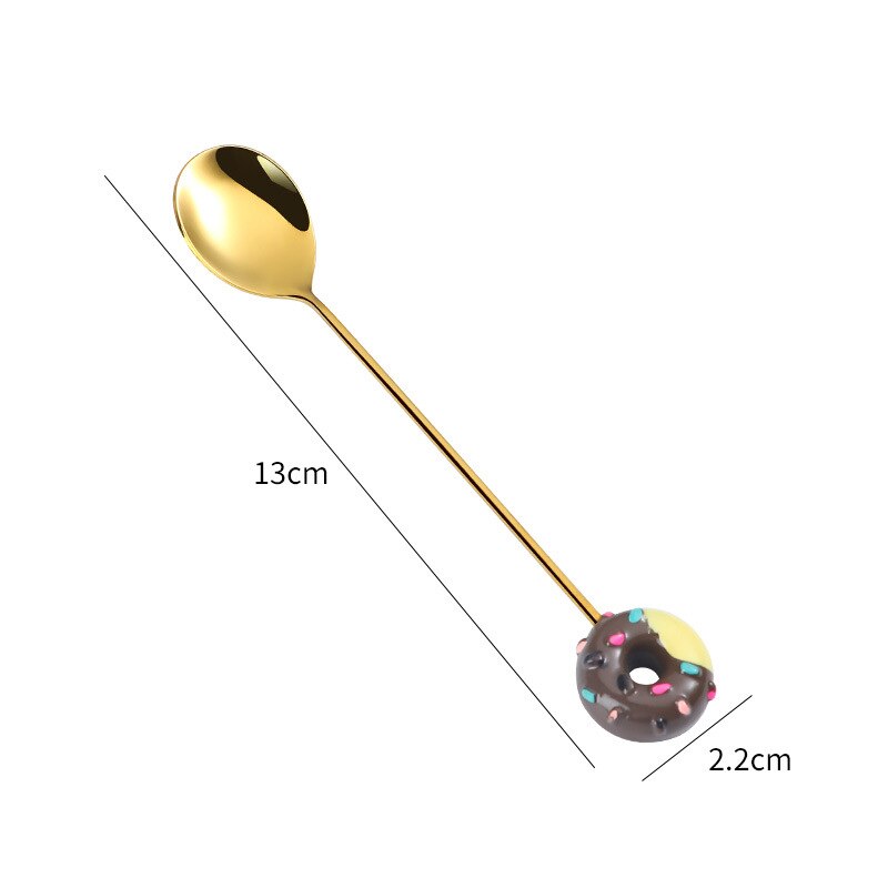 Donut Fork Spoon Stainless Steel Doughnut Dessert Fruit Forks Honey Coffee Stirring Spoon Baby Kid Cutlery Dinnerware Accessorie: H