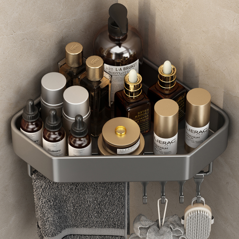 Badezimmerregal ohne Bohren, Eckraum, Aluminium-Lagerregal, Wandmontage, dreieckiger Korb, Duschraum, Aufbewahrungsorganisator FR2006