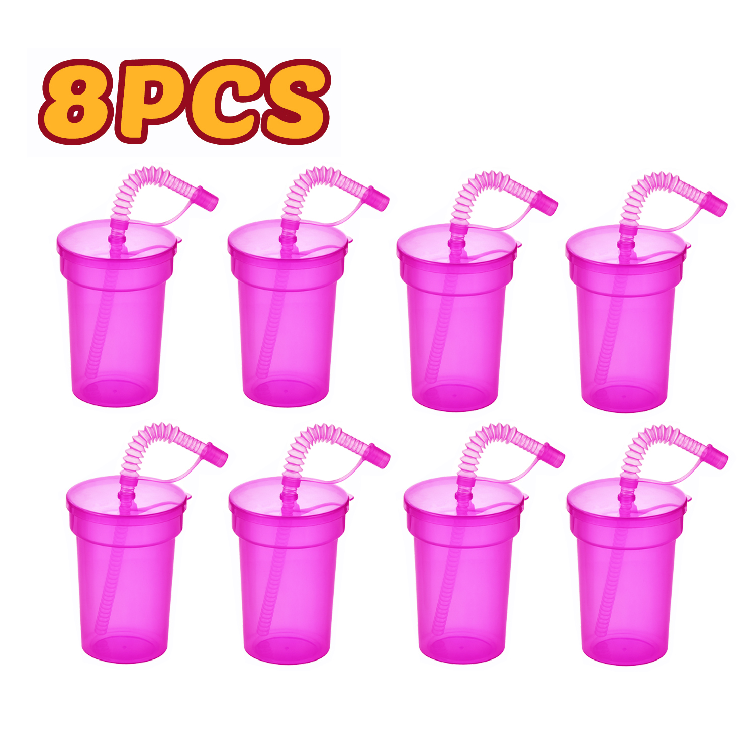 Tazas Sipper de neón: tazas coloridas y a prueba de derrames con tapas y pajitas, ideales para eventos escolares, fiestas temáticas y fiestas de cumpleaños