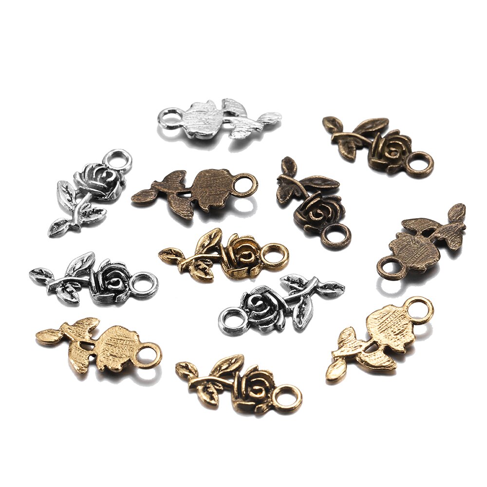 20 pçs tibetano antigo pingentes de ouro encantos flor rosa diy para pulseira colar descobertas jóias makings suprimentos