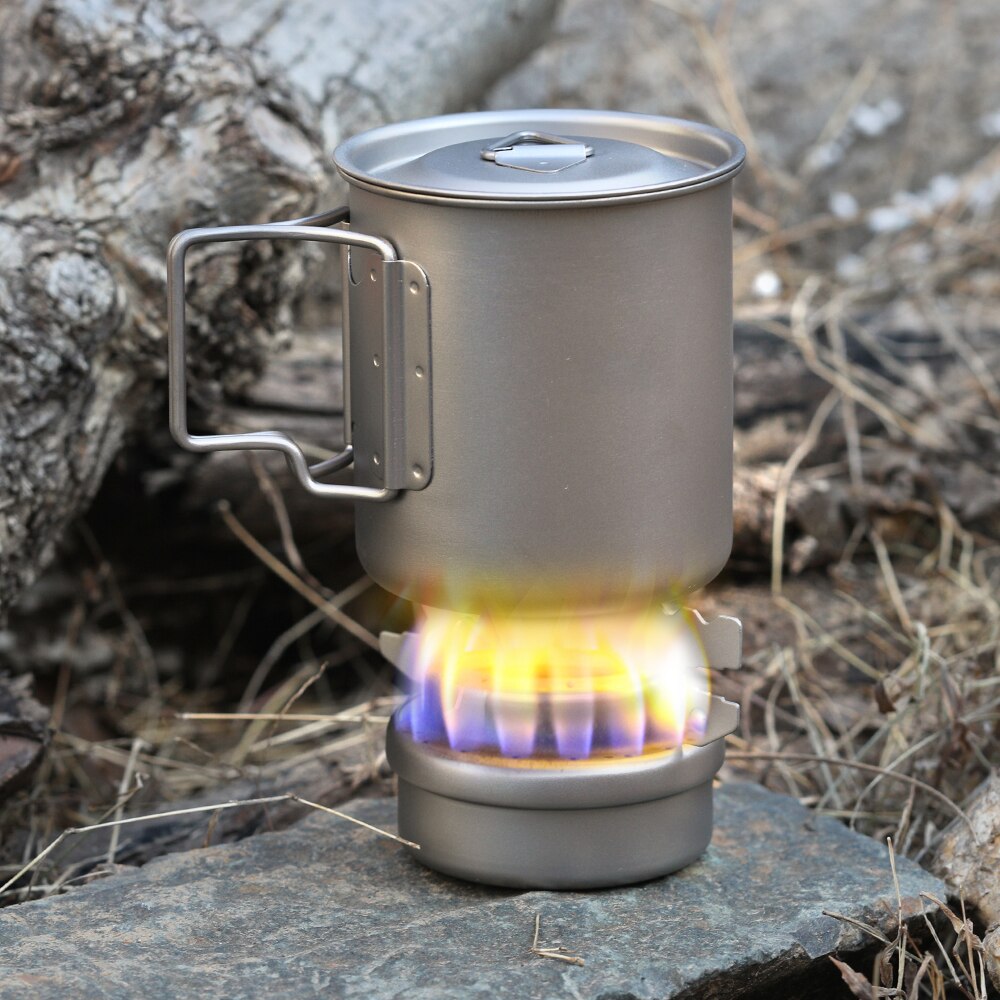 Lixada-Mini estufa de Alcohol portátil de titanio con tapa, hornillo cruzado, estante de soporte, para exteriores, Camping, senderismo