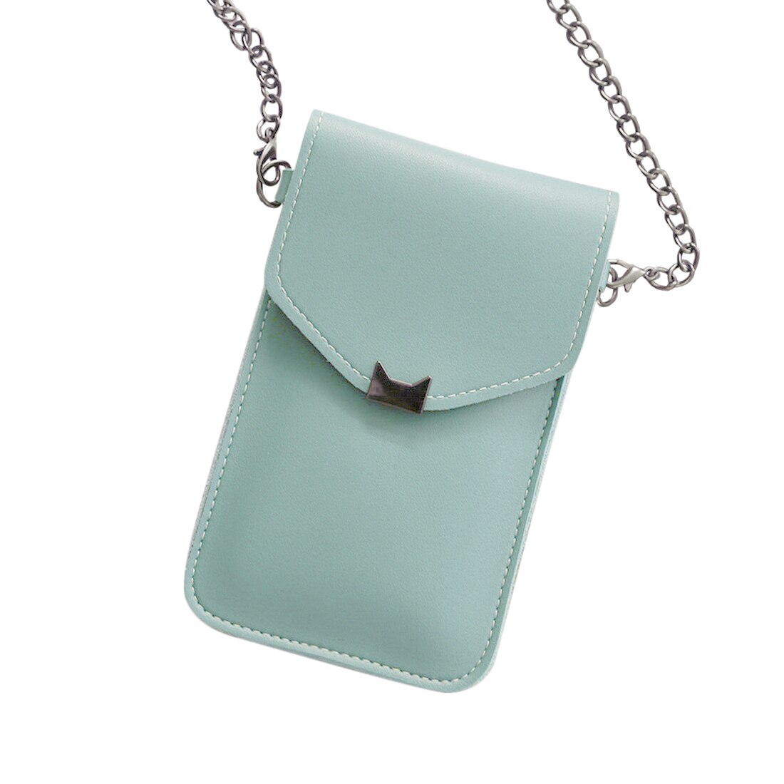 Saco do mensageiro da corrente das mulheres da tela de toque transparente da orelha do gato retro simples saco do telefone móvel sacos pequenos da aleta mini bolsa de ombro: blue