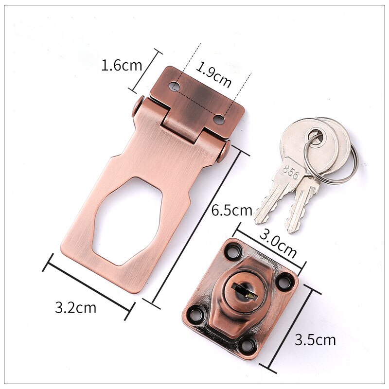 Stainless Steel Plating Self Locking Security Hasp Staple Lock Cupboard Padlock Door/Shed/Gate/Van Lock/desk/close with 2 Keys: A Red copper