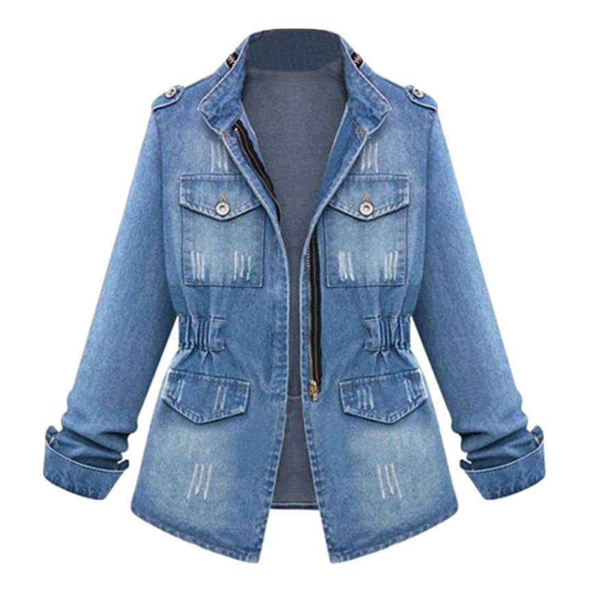 Women's Denim Jacket Plus Size Casual Women's Ladies Denim Oversize Jeans Chain Pocket Coat Warm Jackets Woman Plus Size #FU