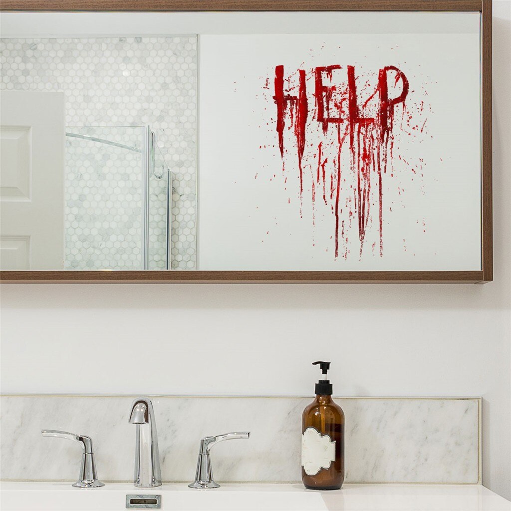 Horreur décalcomanie lettre de sang aide verre fenêtre autocollant décor à la maison amovible Halloween salon salle de classe décoration autocollant mural
