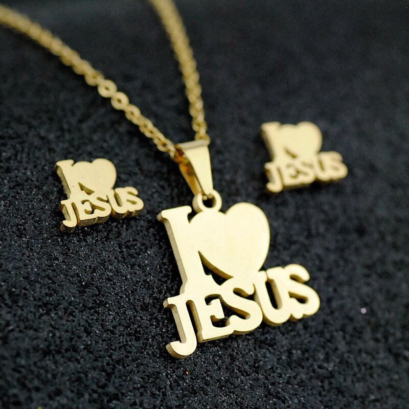Rustfrit stål jesus kors mænd charme hjerte brev vedhæng halskæde smykkesæt kæde kristen symbol smykker