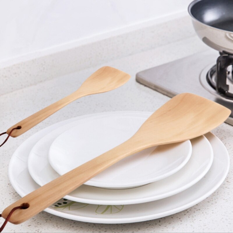Houten Schop Spatel Wok Handgemaakte Lepel Niet Stok Keuken Koken Schraper B95B
