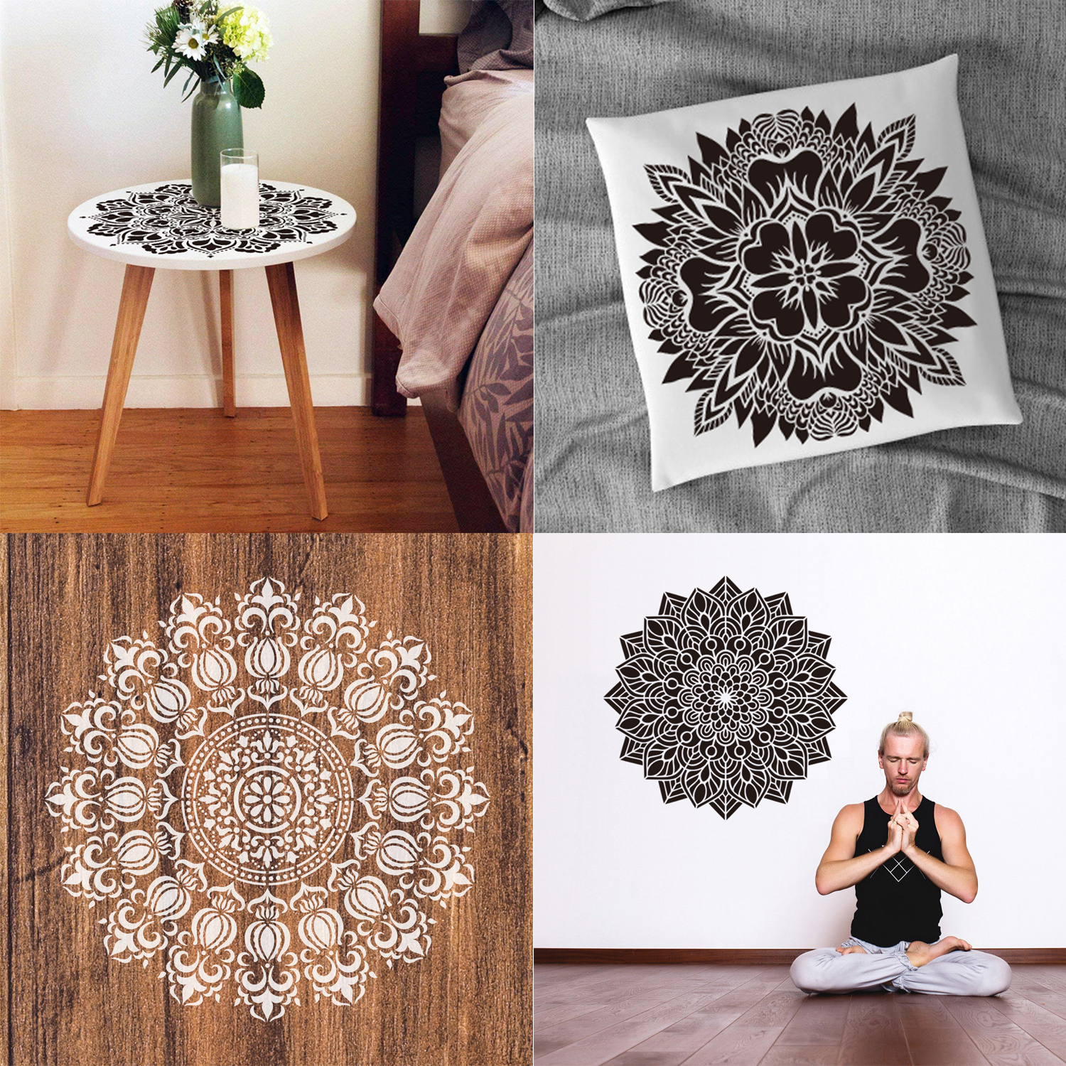 Stor vegg sjablong for maling , 12 tommer stor mandala sjablong for maling