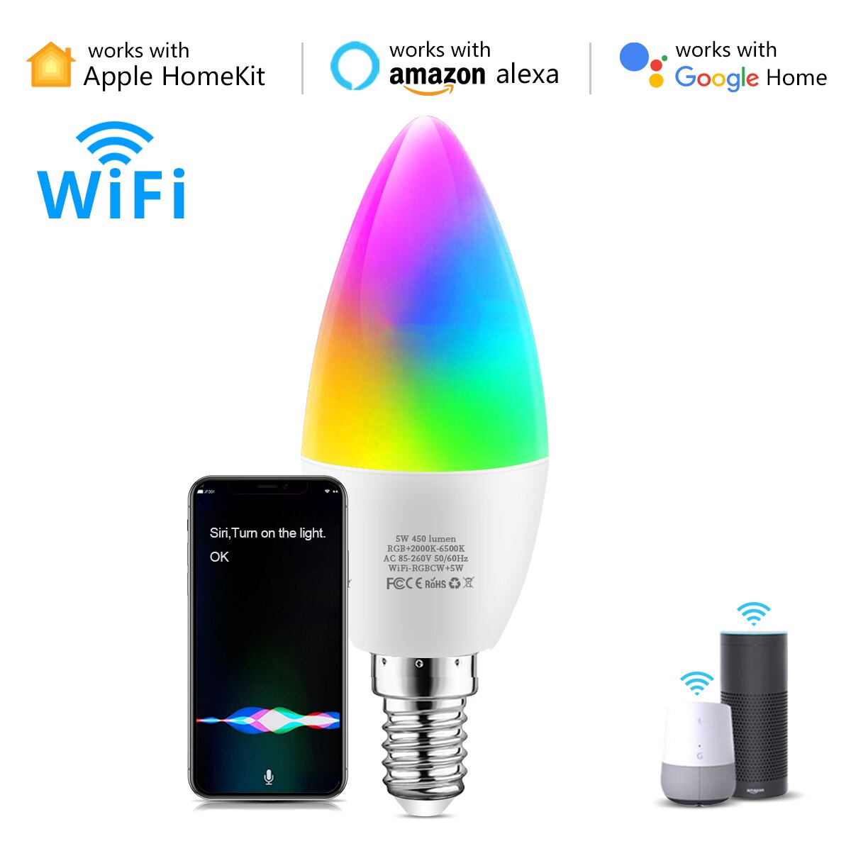 Bombilla LED inteligente Tuya Smart Life/Homekit, E14, GU10, E27, RGBW, funciona con Siri, Alexa y Google Home: E14 / Tuya
