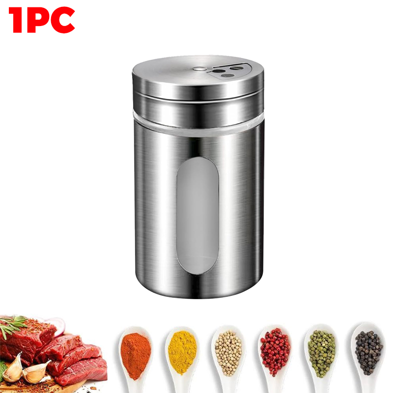 Tarro de condimentos multiusos, salero y azúcar de acero inoxidable con cubierta giratoria, contenedor de botella de especias y condimentos, utensilio de cocina: Gris claro