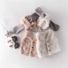 Cartoon Lam kasjmier pasgeboren baby vest herfst winter baby kids vest warm peuter tops kinderen uitloper jas hoed 0- 24m