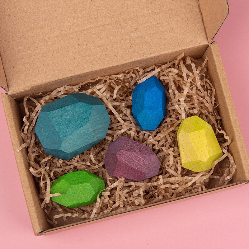 Children Wooden Colored Stone Intelligence Building Stone Jenga Nordic Style Wooden Rainbow Toy Girl Boy: 5 pcs 0.12