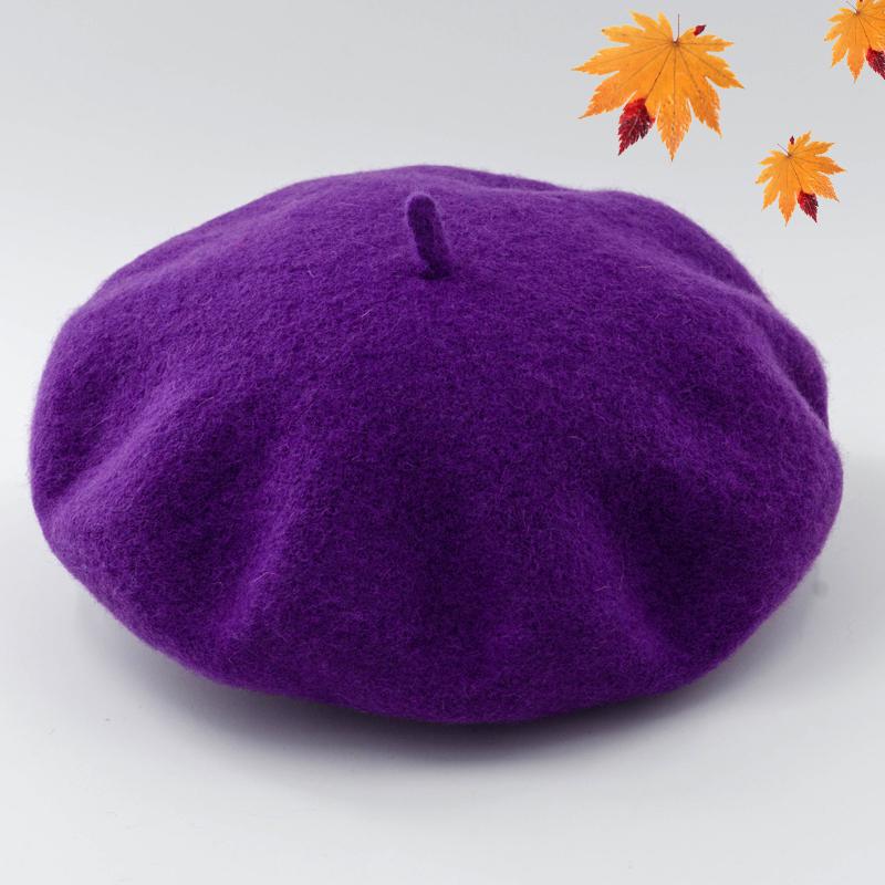 Höst vinter hattar för tjejer ull baskrar mjuk varm basker målarkeps barn tjejer basker hatt mössor gorras planas bra: Lavendel-
