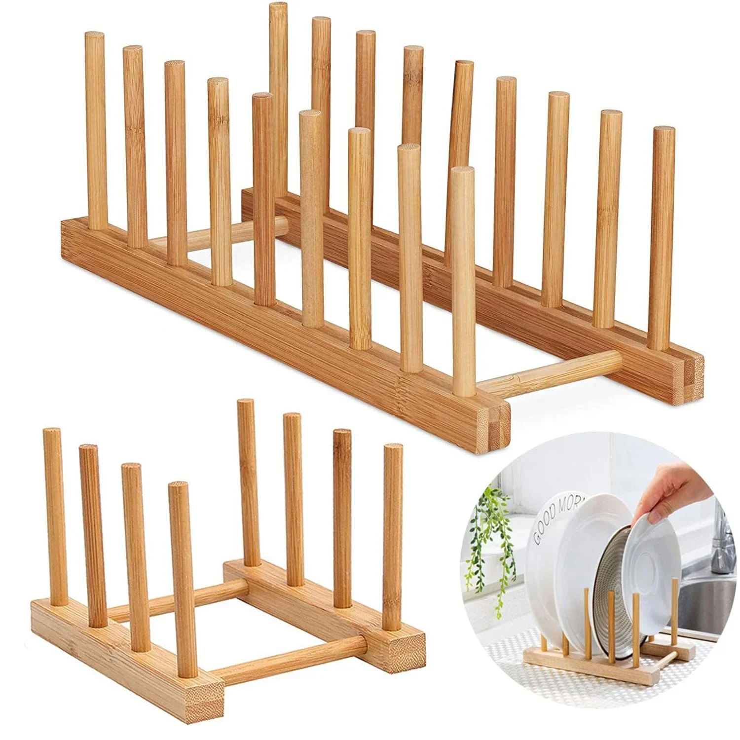 Wooden Kitchen Dish Drain Rack Dinnerware Storage Organizer Tray Plate Cup Drying Shelf Drainer Holders Table Book Display Stand