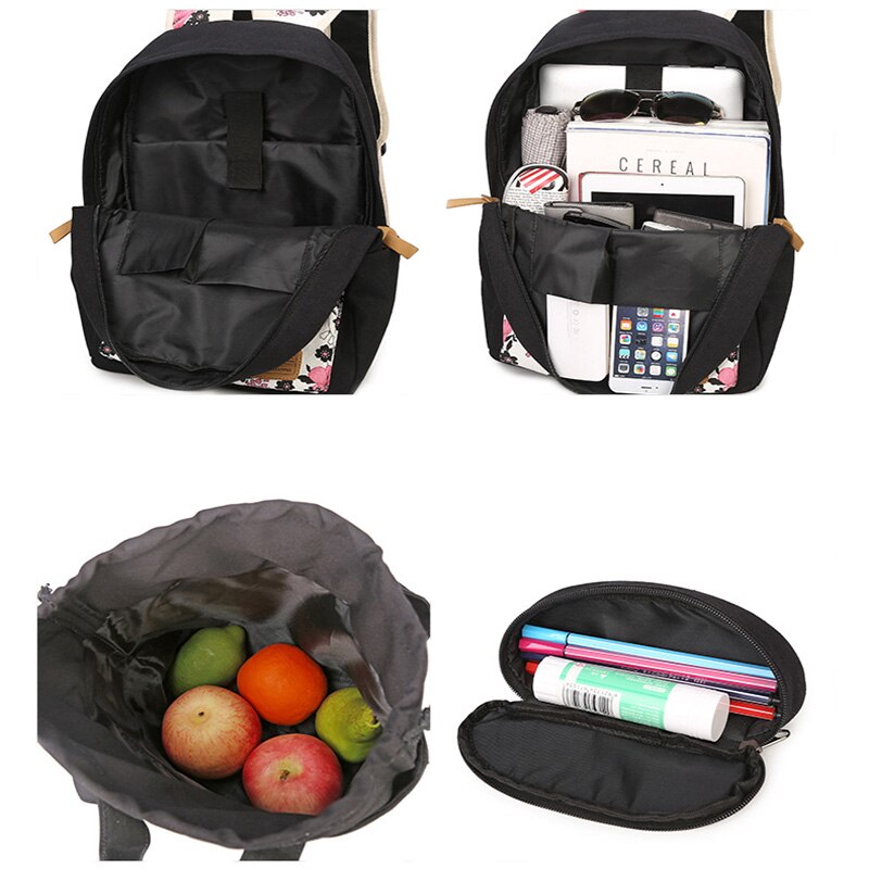 DIOMO Floral Schule Tasche Set für Mädchen Neue Frauen Rucksack Leinwand Blume Drucken Weibliche Buch Tasche 3 teile/satz