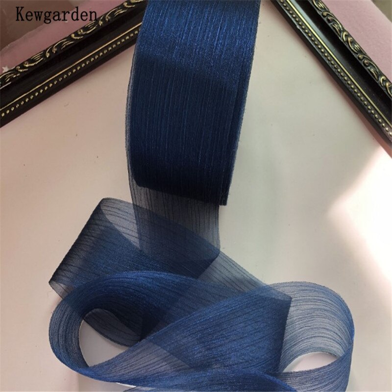 Kewgarden 6cm- stribet rynke tyl bånd håndlavet tape voile bånd gør-det-selv-sløjfe tilbehør bånd 50 yards: Flåde