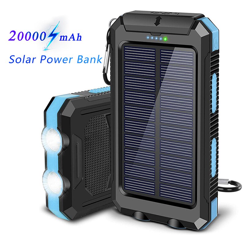 Solar Power Bank 20000mAh Portable Charging Solar Power Station External Battery Charger Powerbank for All Smartphones