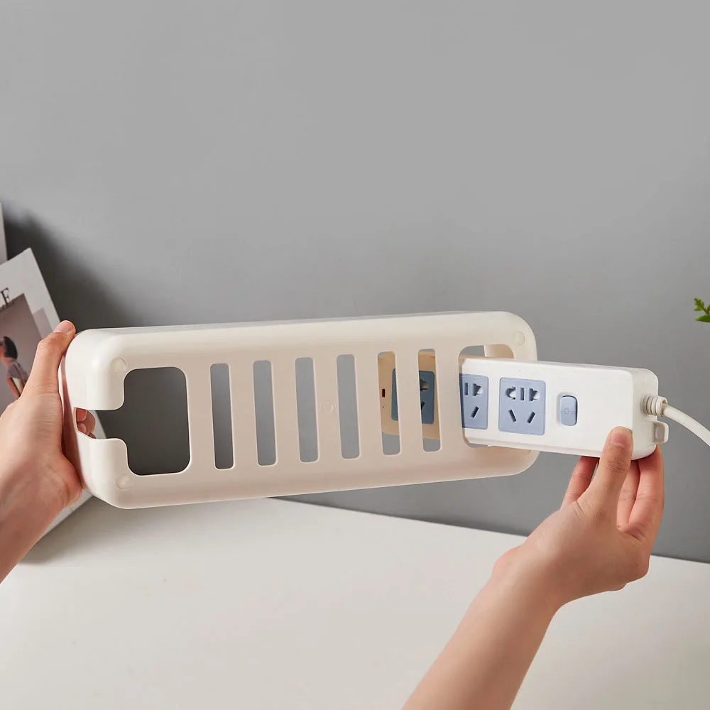 Caja de gestión de cables, caja de almacenamiento de tablero de conexiones de cables con cubierta de bambú, ocultar cables y regletas eléctricas, caja organizadora de cables para computadora de escritorio
