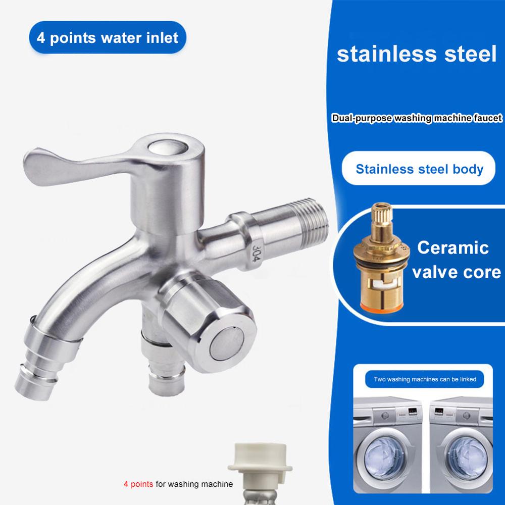 Roestvrij Staal Wasmachine Kraan 4 Punten Water Inlaat Multifunctionele Outdoor Tuin Wasmachine Bibcocks Voor Thuis