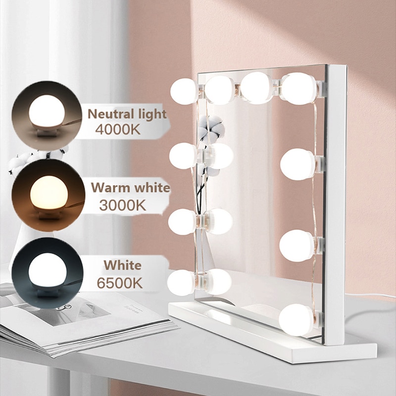 3 Modes LED Make up Mirror With Lights USB Hollywood Vanity Makeup Mirror Lights Wall Mirror Lamp Bulb Dimmable LED Wall Lamp