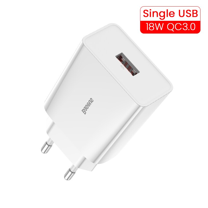 Baseus carregador rápido usb de 18w, suporte para carregamento rápido usb 3.0 mini-c pd, carregador de telefone portátil forhuawei forxiaomi forip: 18W USB White