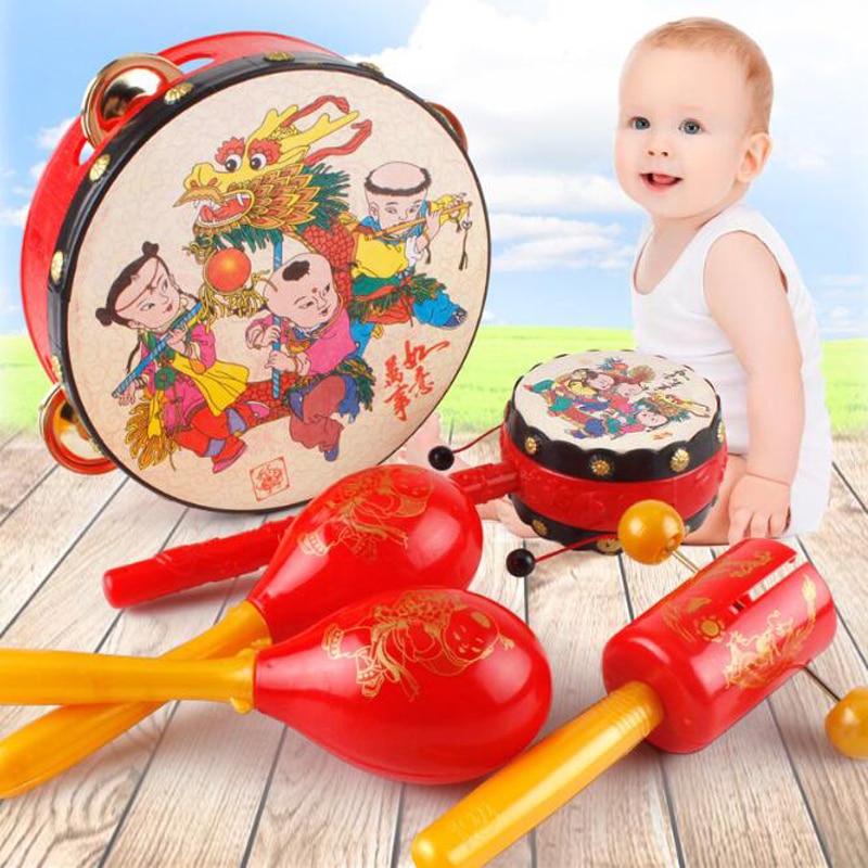 Baby børn rangle pellet tromle tegneserie musikinstrument legetøj baby børn kinesisk traditionel rangle tromle musik legetøj