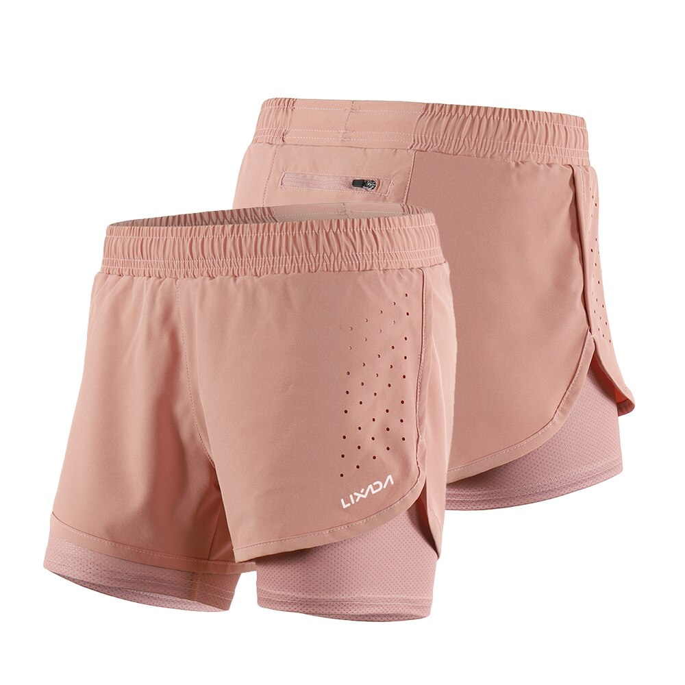 Lixada Frauen 2-in-1 Laufhose Schnell Trocknend Atmungs Aktiven Ausbildung ÜSpund Joggen Radfahren Fitness kurze Hose Fitnessstudio kurze Hose: nackt Rosa / XL