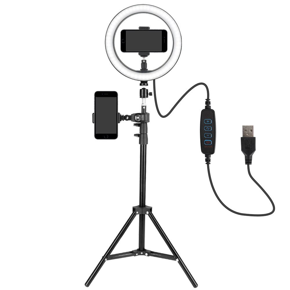 Pode ser escurecido LED Ring Light com Tripé Selfie 10 Polegada USB Lâmpada Anel Anel Fotografia Luz de Preenchimento para Selfie Selfie/estúdio Telefone celular