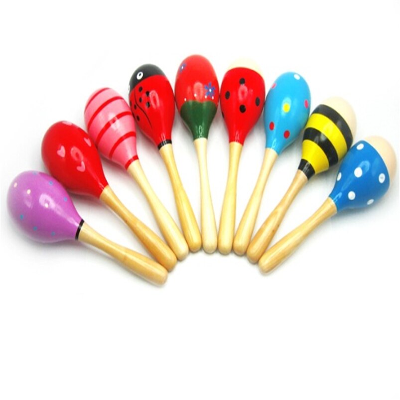 10 Stks/partij Baby Houten Maraca Hand Rammelaars Kids Musical Party Favor Kindbaby Shaker Percussie Muziekinstrument Speelgoed WL129