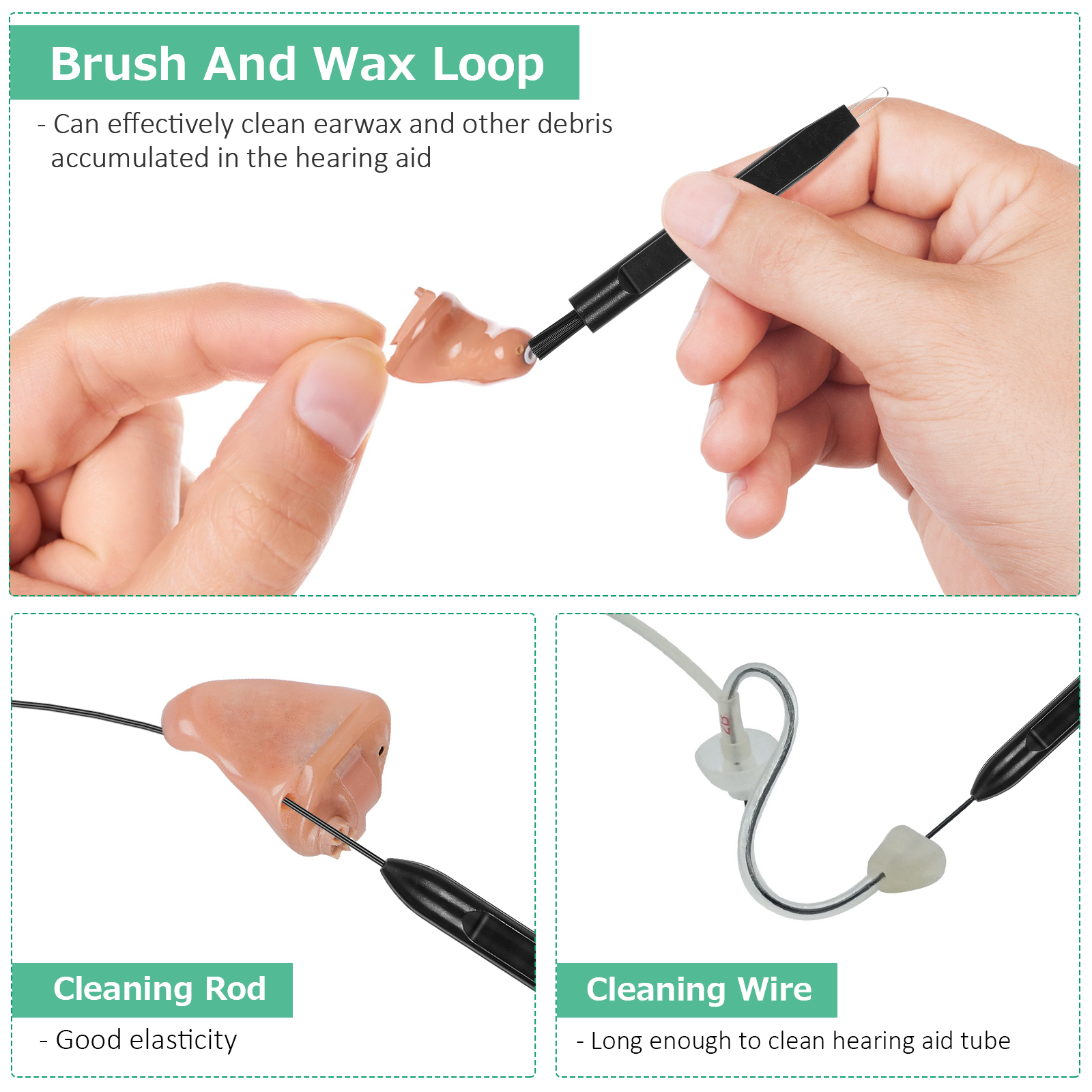 1 Set Fine Easy Clean Hearing Aid Cleaning Tool Hearing Aid Cleaner Kit Earpiece Cleaner