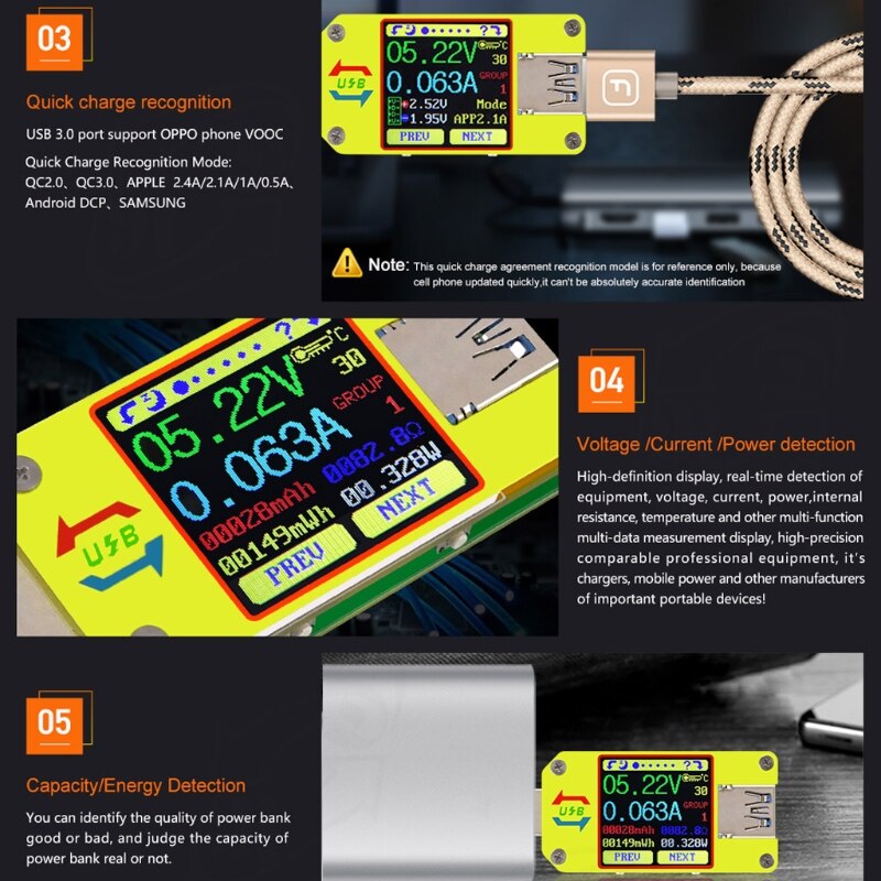 Um34 um34c til app usb 3.0 type-c test voltmeter amperemeter batteriladning mål  e7ca