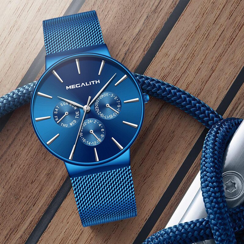 MEGALITH relojes para hombre, reloj de pulsera resistente al agua de lujo, reloj de cuarzo ultrafino para hombre, reloj deportivo Erkek Kol Saati