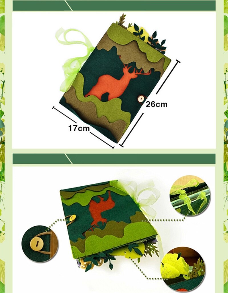 Álbum de temática de bosque hecho a mano para niñas y niños, álbum de fotos, tarjetas postales, libro de fieltro, Simple, experiencia de bricolaje, paquete artesanal