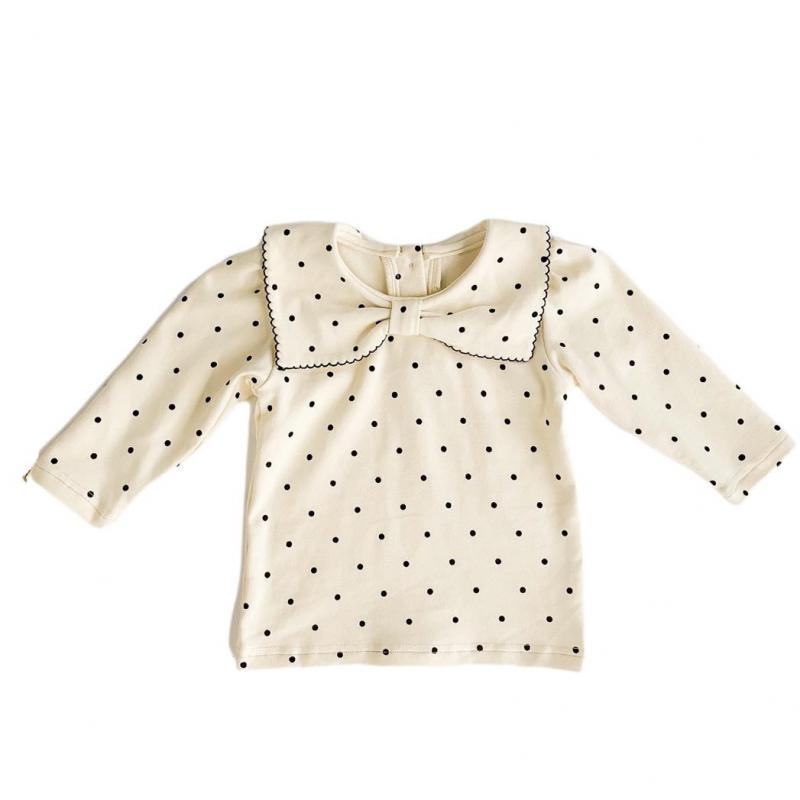 2022 Lente Herfst Pasgeboren Baby Meisjes T-shirt Mode Polka Dot Vlinder Kraag Kleding Baby Kids Lange Mouwen Katoenen Tops