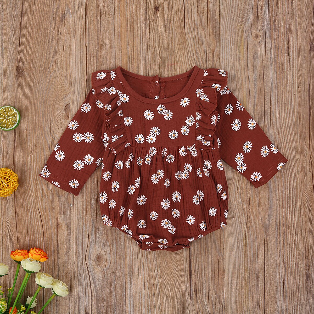 FOCUSNORM 0-24M Infant Baby Girls Boys Rompers Long Sleeve Ruffles Floral Print Jumpsuit Princess Baby Girls Clothes