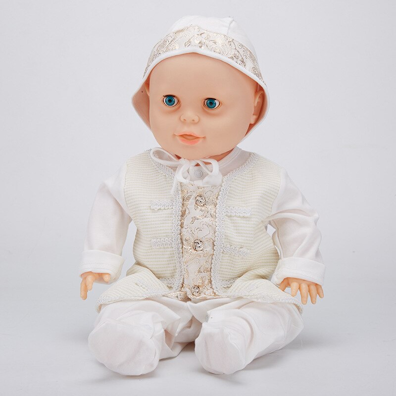 Gooulfi Baby-Karosserie 3-6 Monate Baumwolle Taufe setzt Baby-Karosserie lang Ärmel Mit Hütte Einfarbig Baby Gesamt Jungen