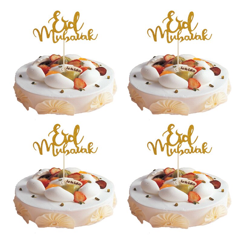 10Pcs Glitter Goud Zilver Eid Mubarak Cake Topper Ramadan Cupcake Picks Bakken Accessoire Moslim Eid Party Cake Decor