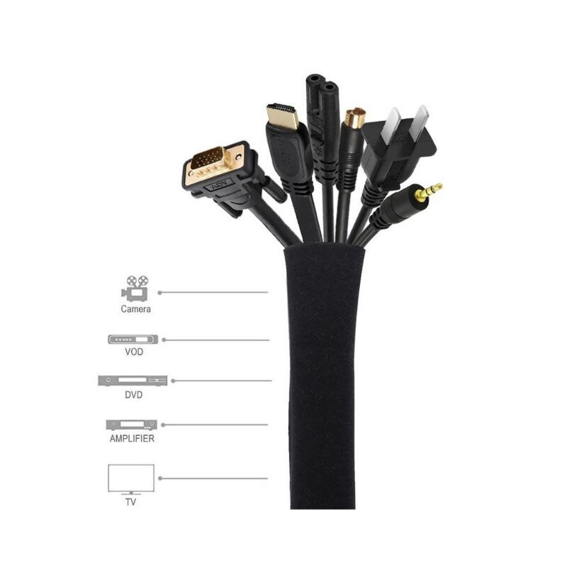 19.5 inch Cable Management Sleeve with Zipper Wire Cover Wrap for TV Computer