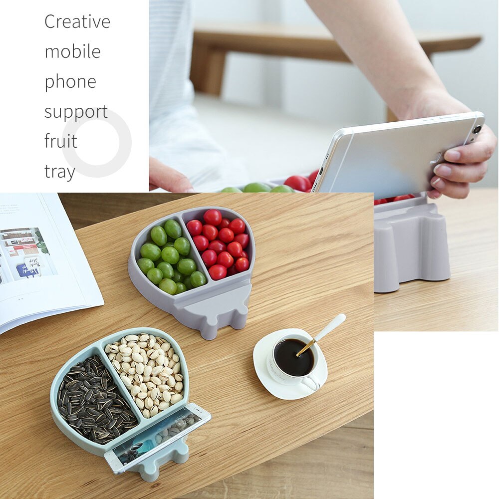 Modern Living Room Lazy Snack Bowl Plastic Double Grid Snack Storage Box Fruit Plate And Mobile Phone Stand Artifact