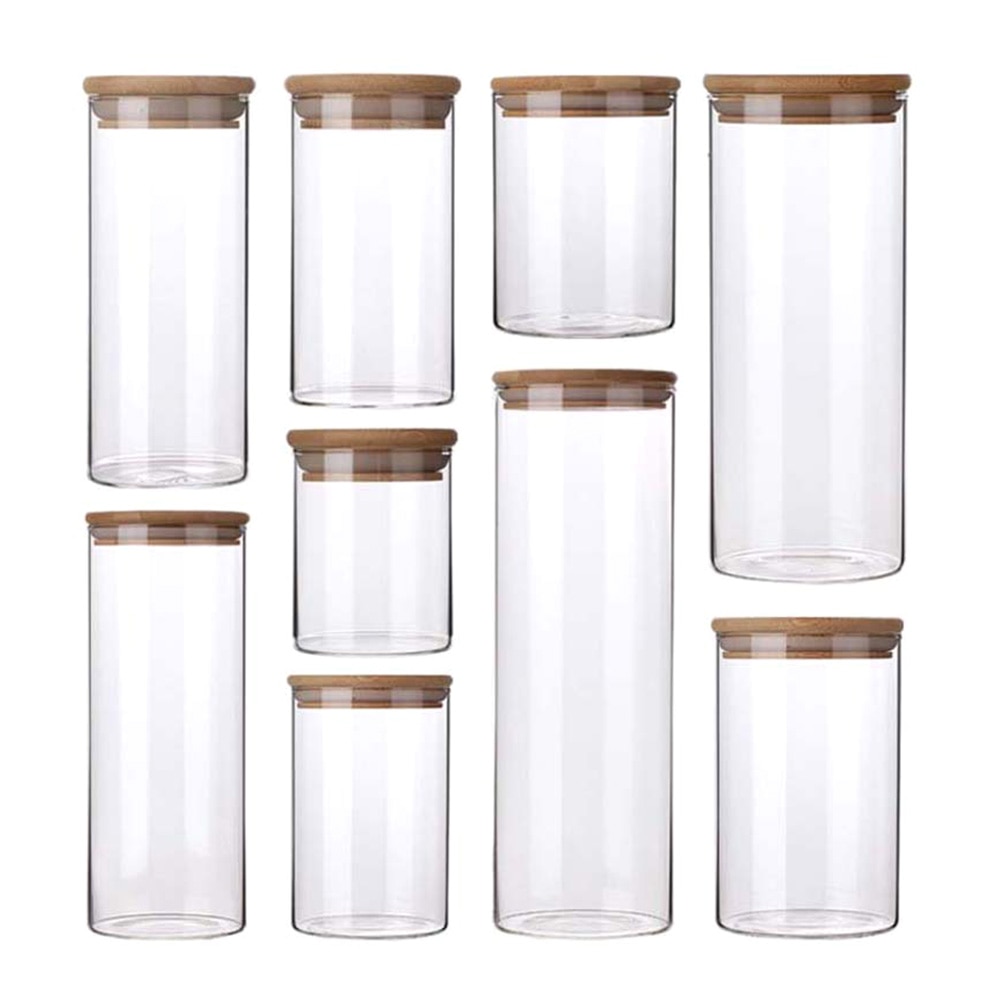 Multi-Size Kitchen Clear Glass Jar Sealed Canister Food Storage Container for Loose Tea Coffee Bean Sugar Salt Can Box Container