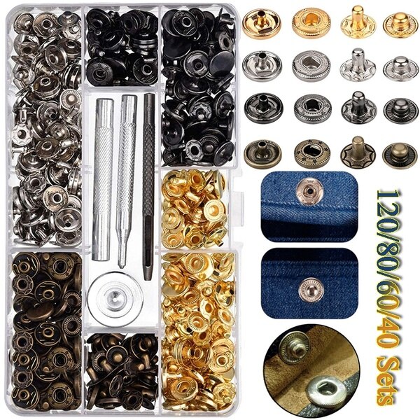 Lederen Snap Fasteners Kit,12.5Mm Metalen Knop Snaps Drukknopen, 160/240/480 Stuks Gereedschap, 4 Kleur Lederen Snaps Voor Kleding, Jassen: 120